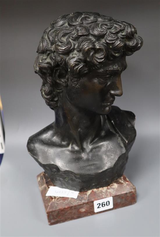 After the antique. A classical bronze bust on marble plinth